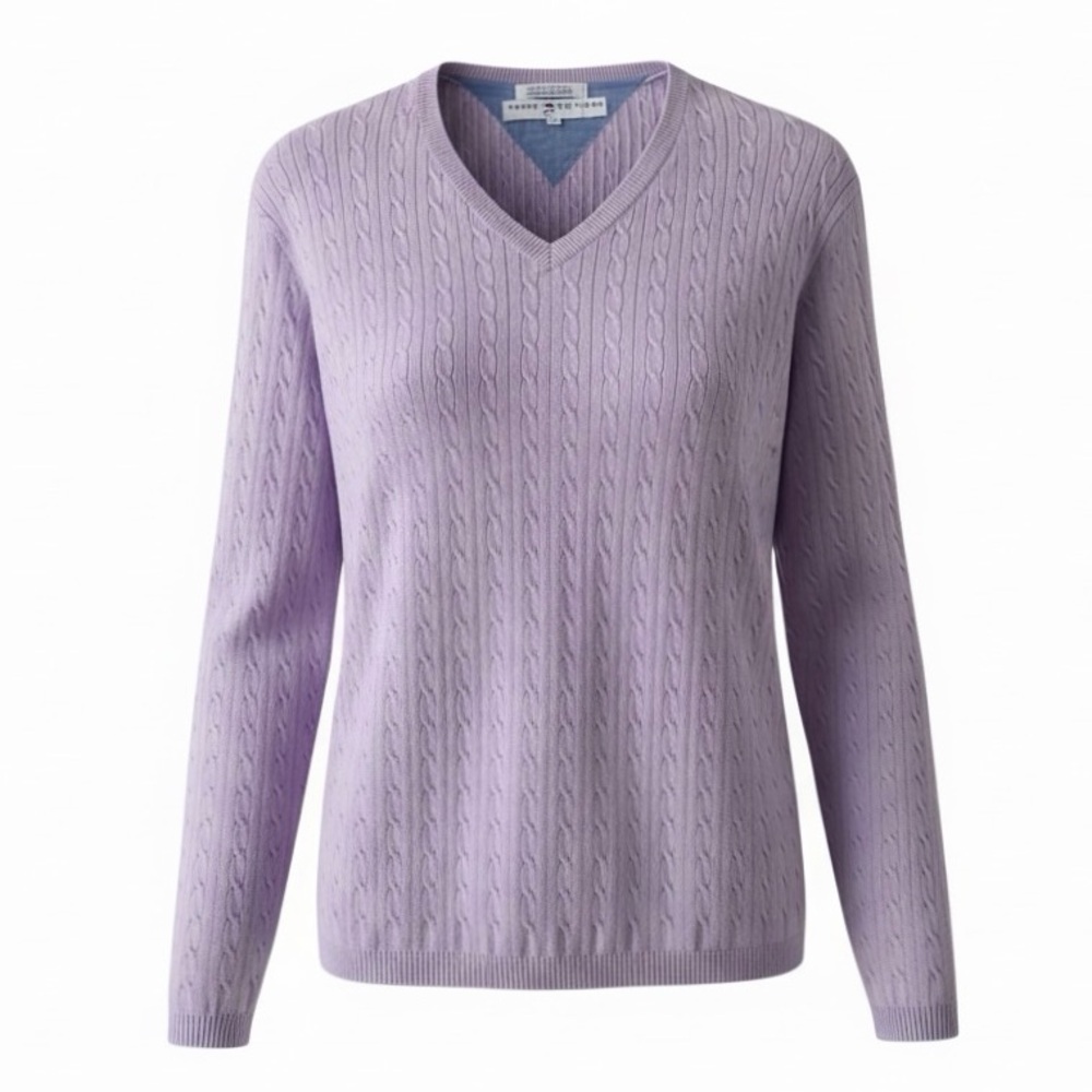 Tommy Hilfiger Lilac Purple V-Neck Long Sleeve Cable Knit Sweater Size Small